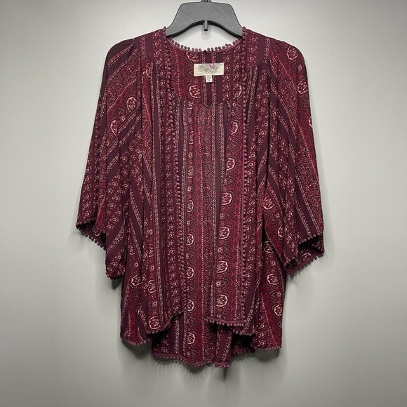 Ecote Tops - Ecote Urban Outfitters Boho Geometric Tribal Print Kimono Sleeve Burgundy Small